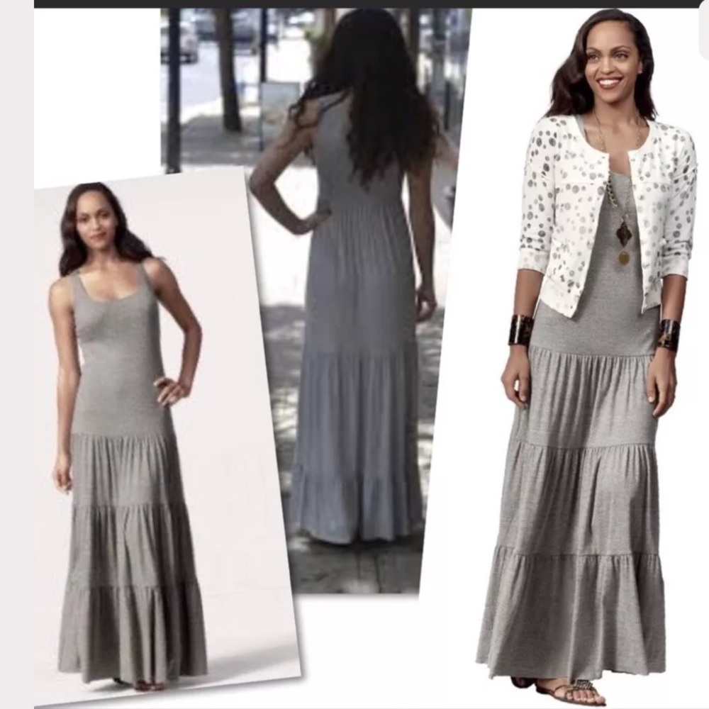 Cabi Grey Dress Small Cotton Maxi Sleeveless